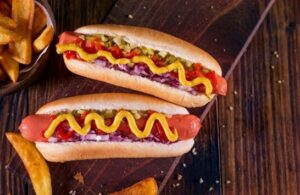 image of a hotdog with mustard